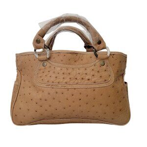 THE PERFECT BAG COMPANY Genuine Ostrich Tan Leather Handbag With Dual Handles